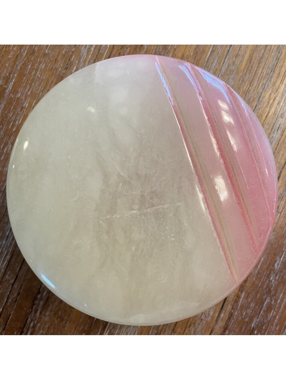 Vtg Carved Pink Alabaster Hinged Trinket Dish